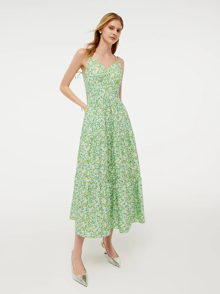 Cotton Floral Print Women Slip Maxi Dress With Detachable Chest Pads - Image 5