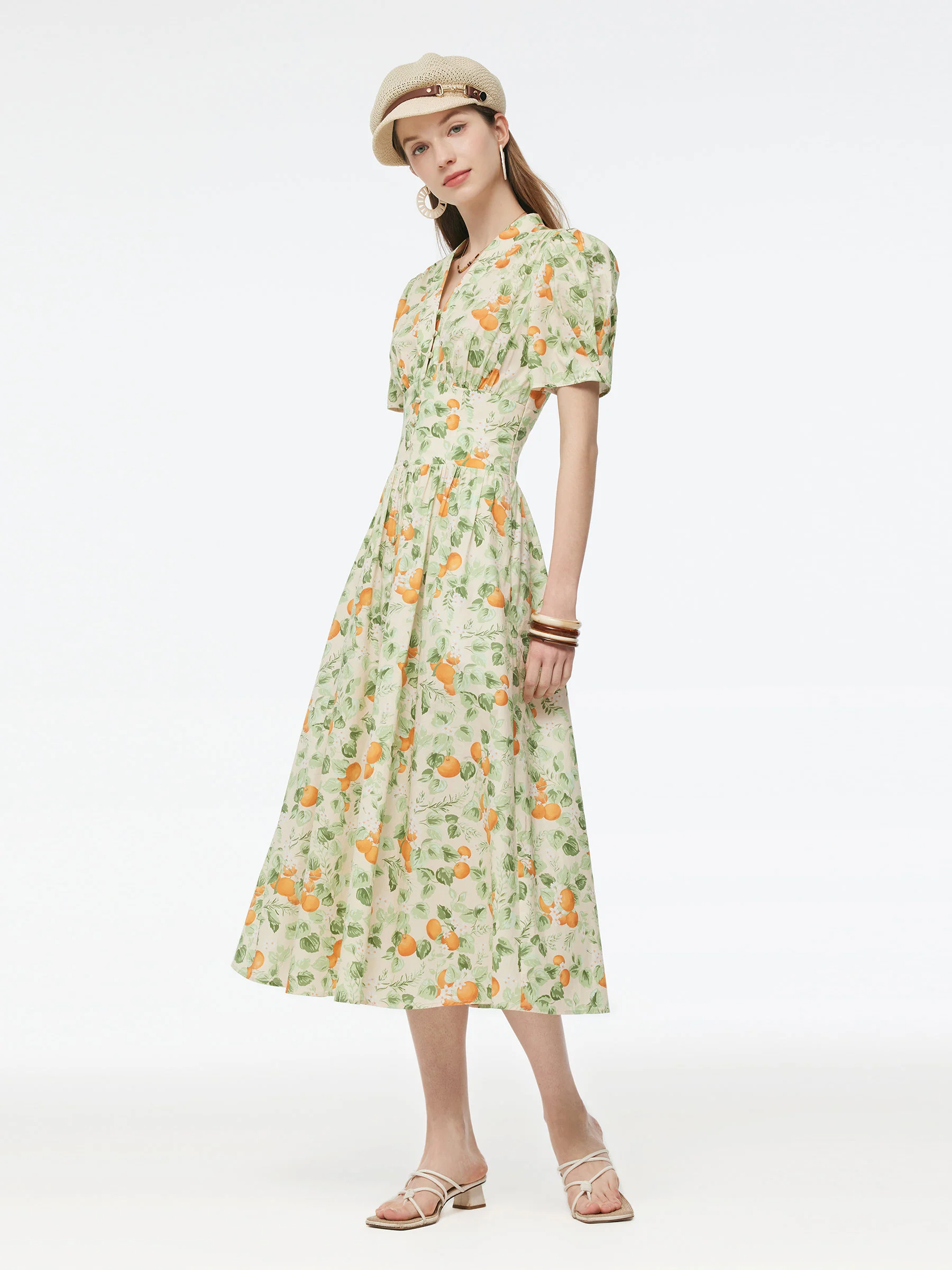 Cotton Gathered Waist Floral Print Women Maxi Dress - Image 5