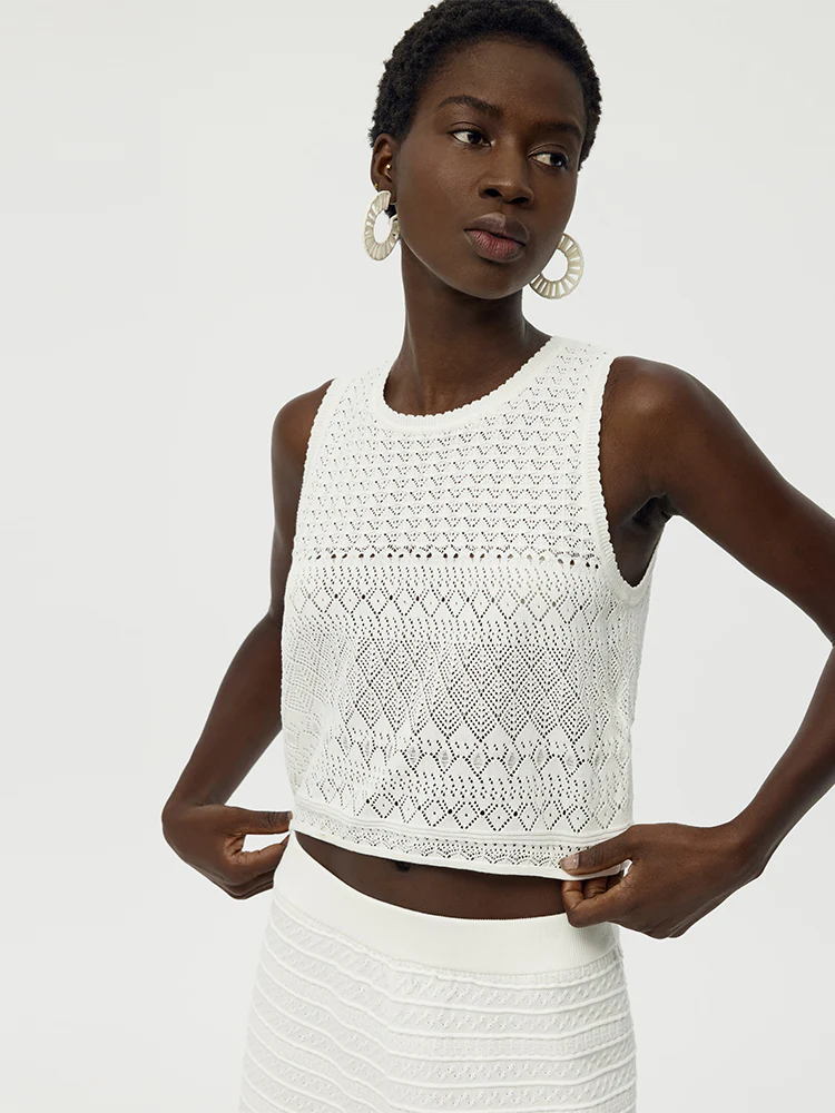 Cotton Openwork Tank Top And Pants Two-Piece Set - Image 6