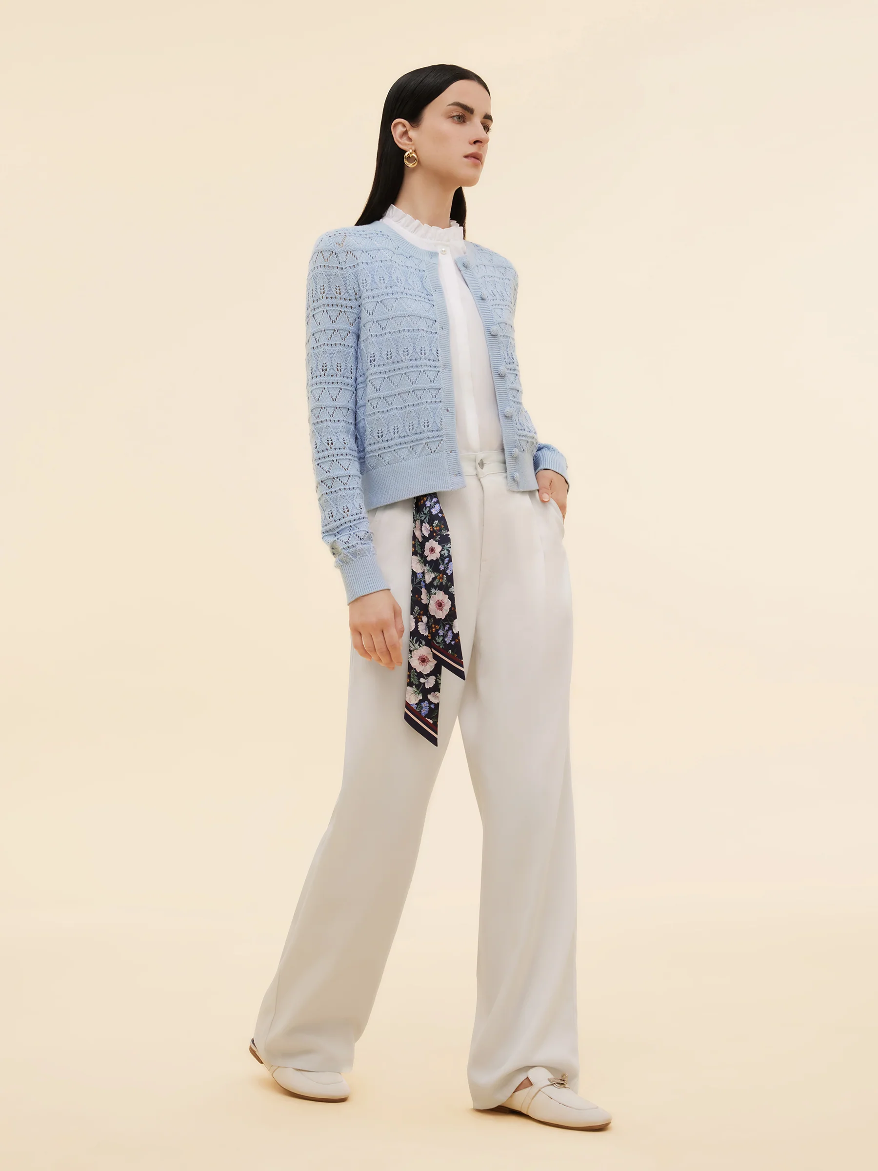 Cotton Openwork Women Round Neck Cardigan - Image 3