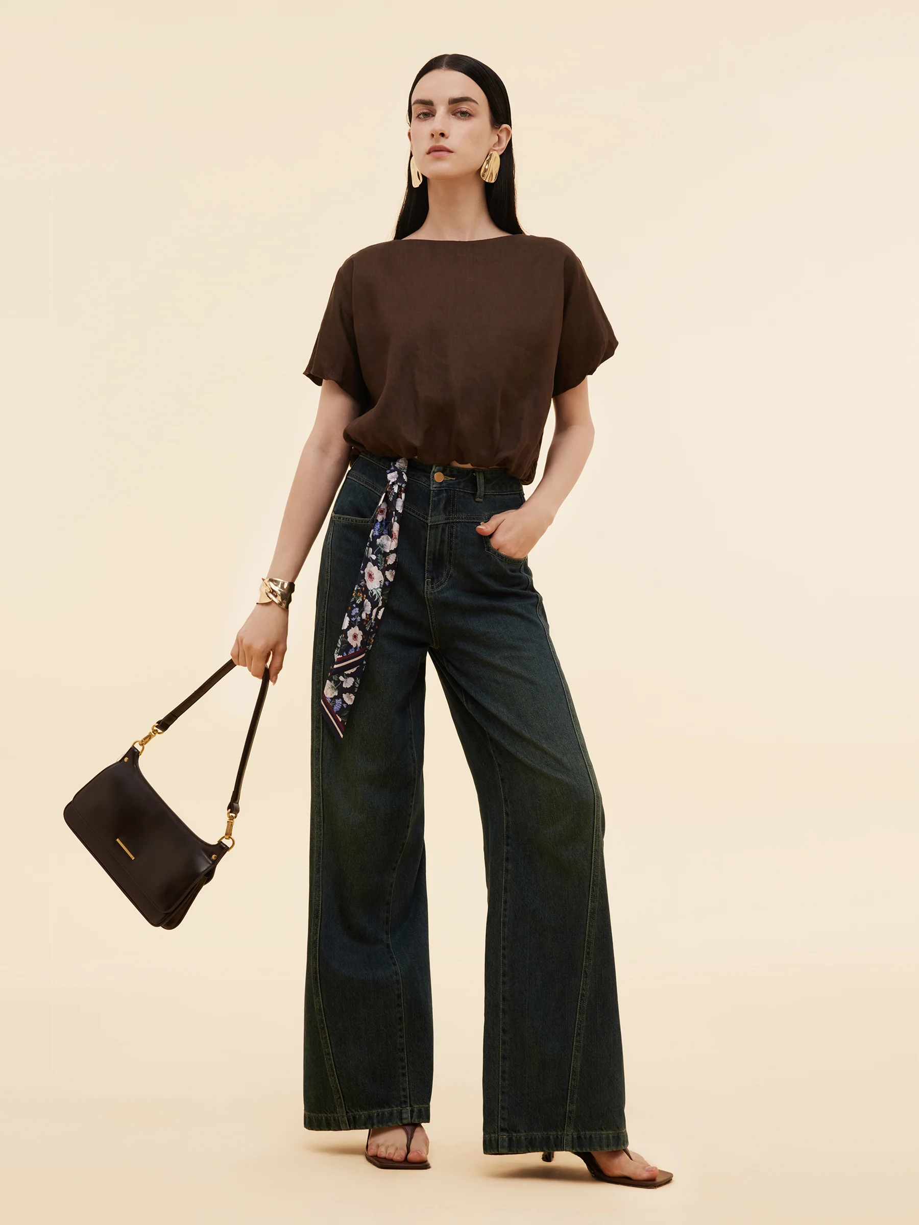 Denim Adjustable Waist Straight Wide Leg Women Jeans - Image 2