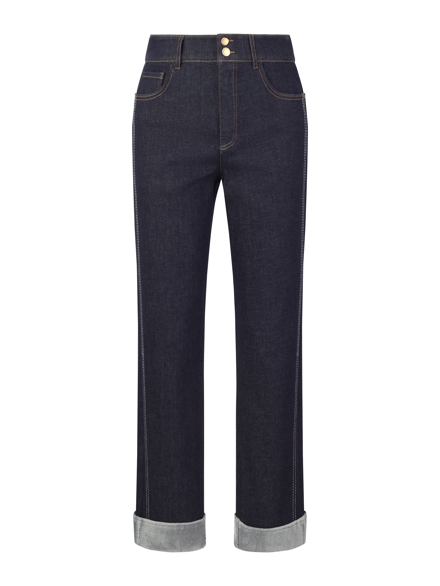 Denim High-Waisted Fleece Lined Women Folded Jeans - Image 9