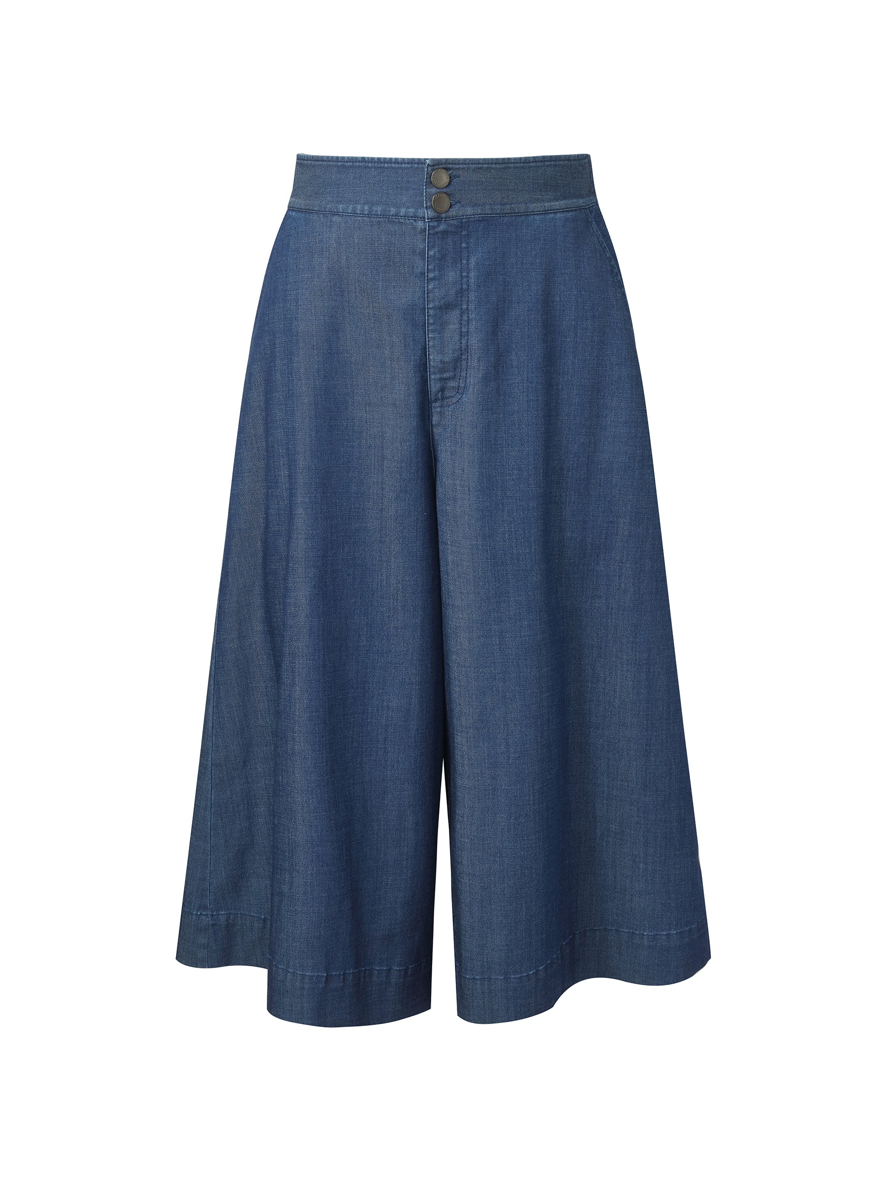Denim High Waisted Women Wide Leg Cropped Culottes - Image 8