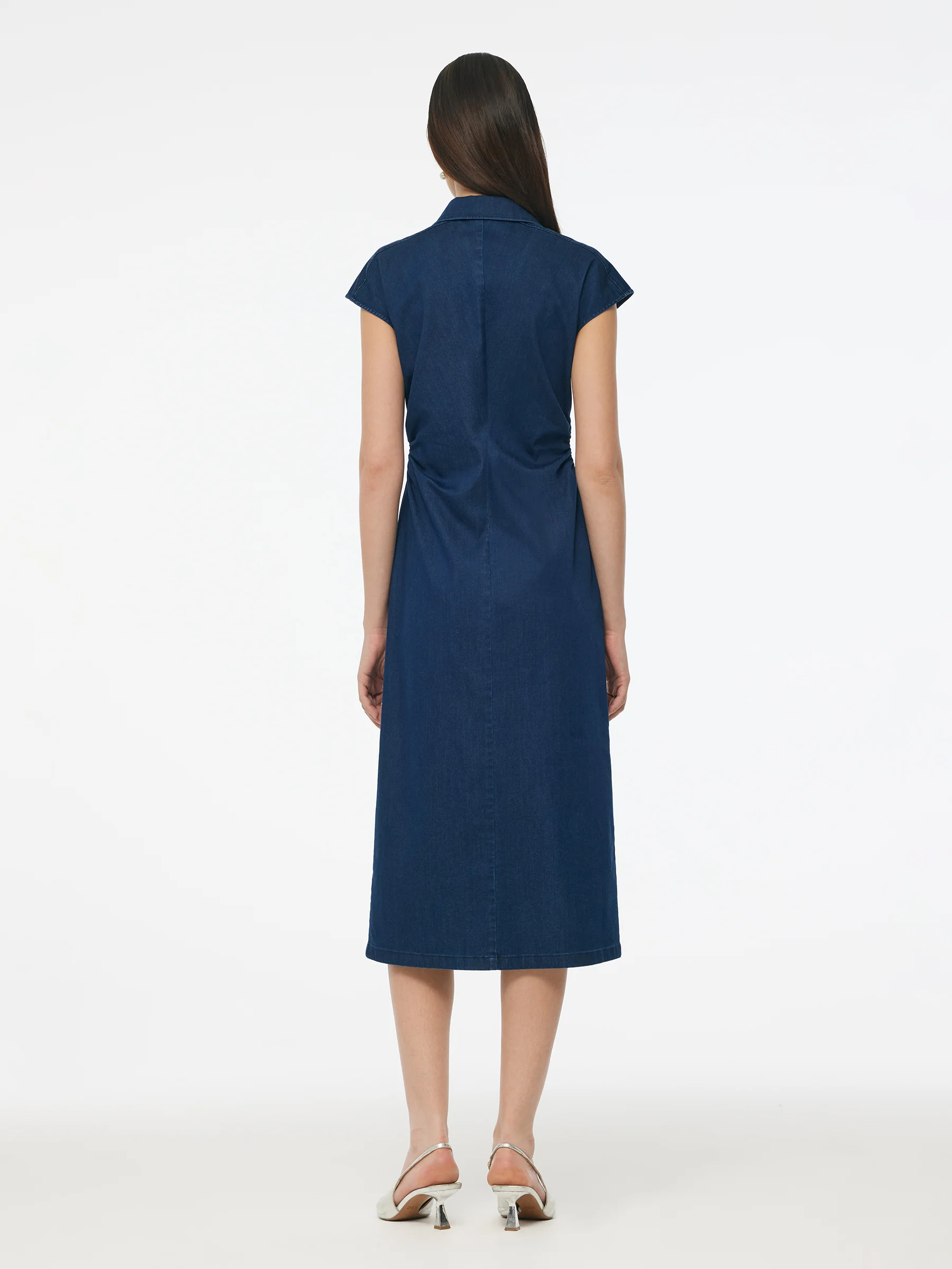 Denim Side Twist Women Cap Sleeve Stretchy Midi Dress - Image 3