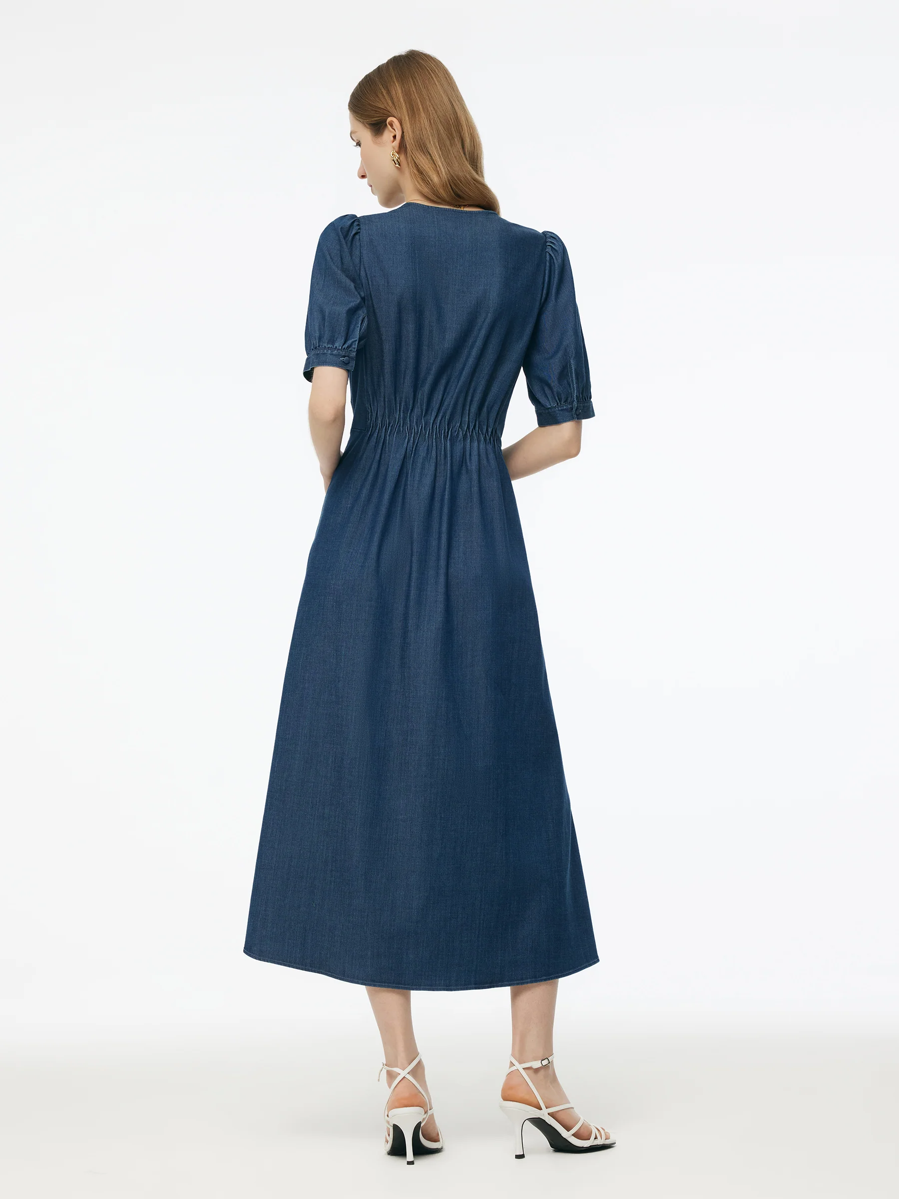 Denim Twist Front V-Neck Women Maxi Dress - Image 3