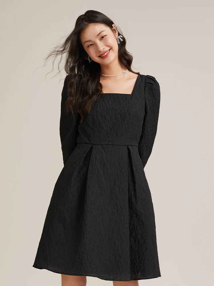 Detachable Bow Jacquard Mini Dress - Image 11