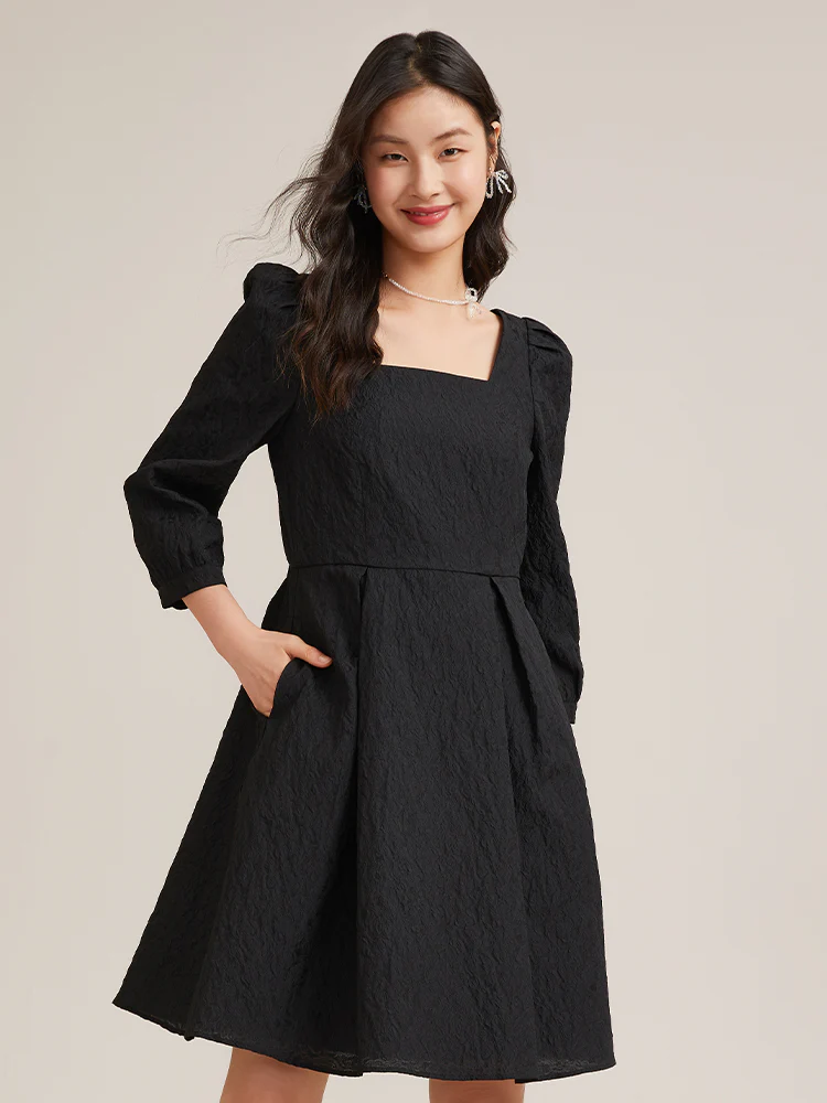 Detachable Bow Jacquard Mini Dress - Image 5