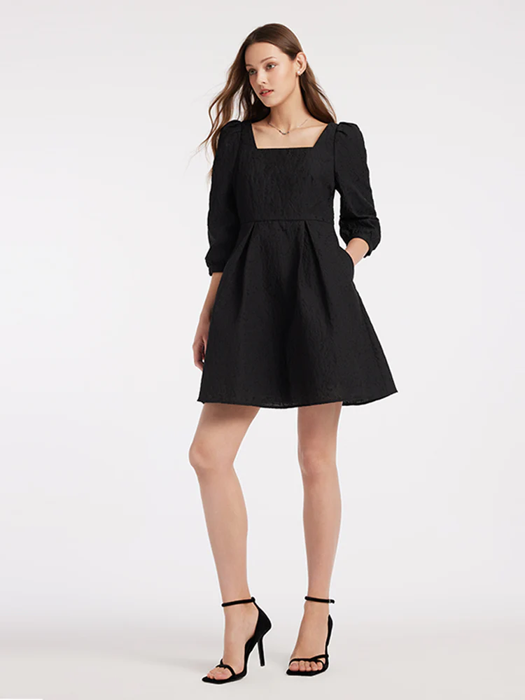 Detachable Bow Jacquard Mini Dress - Image 6