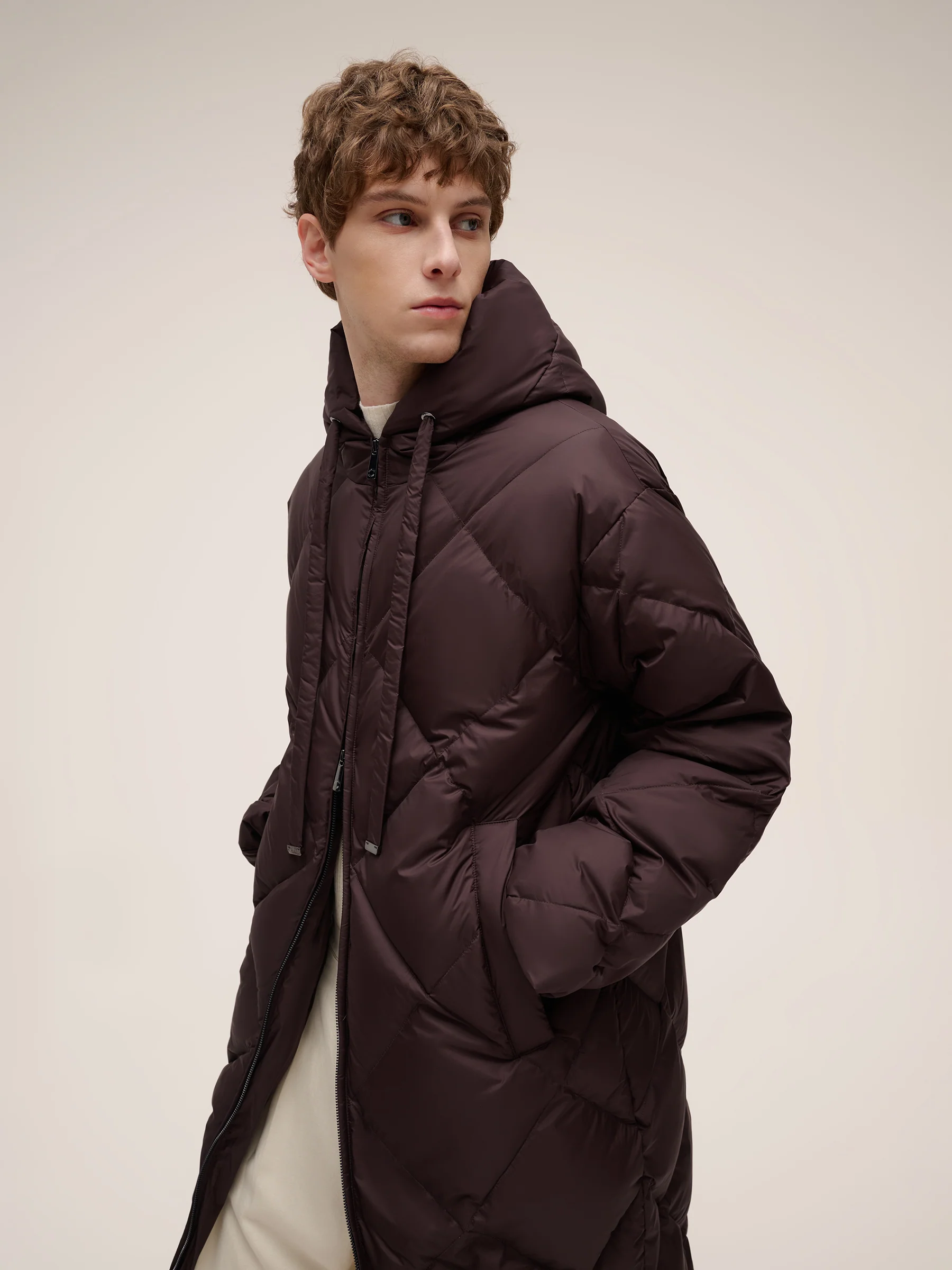 Diamond Quilted Hooded Unisex Long Goose Down Coat - Image 9
