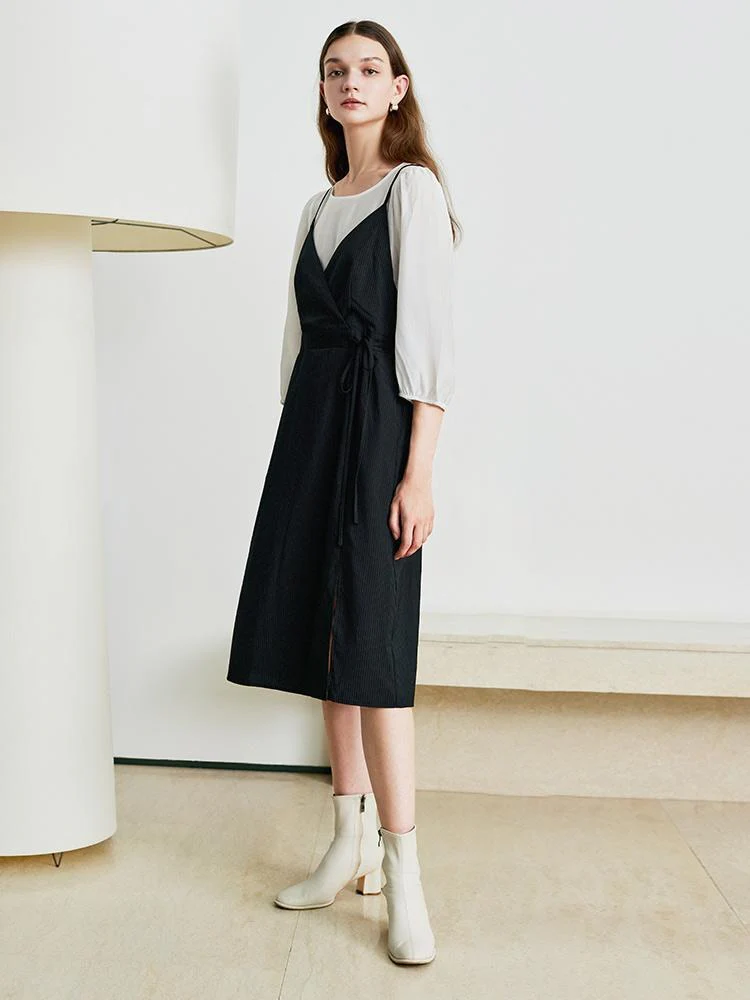 Double-Layer Patchwork Midi Dress - Image 2