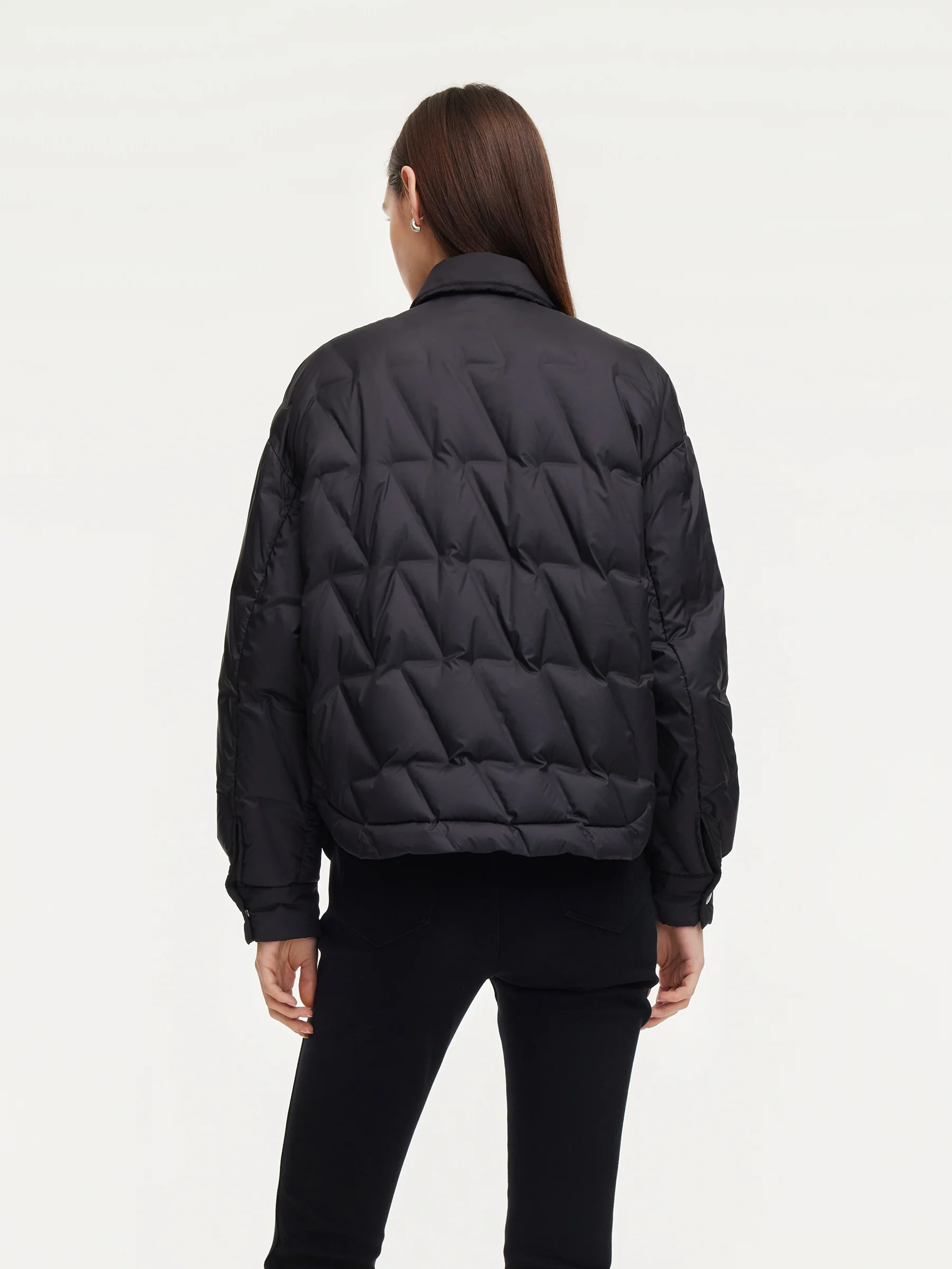Drawstring Hem Shirt Collar Goose Down Jacket - Image 3
