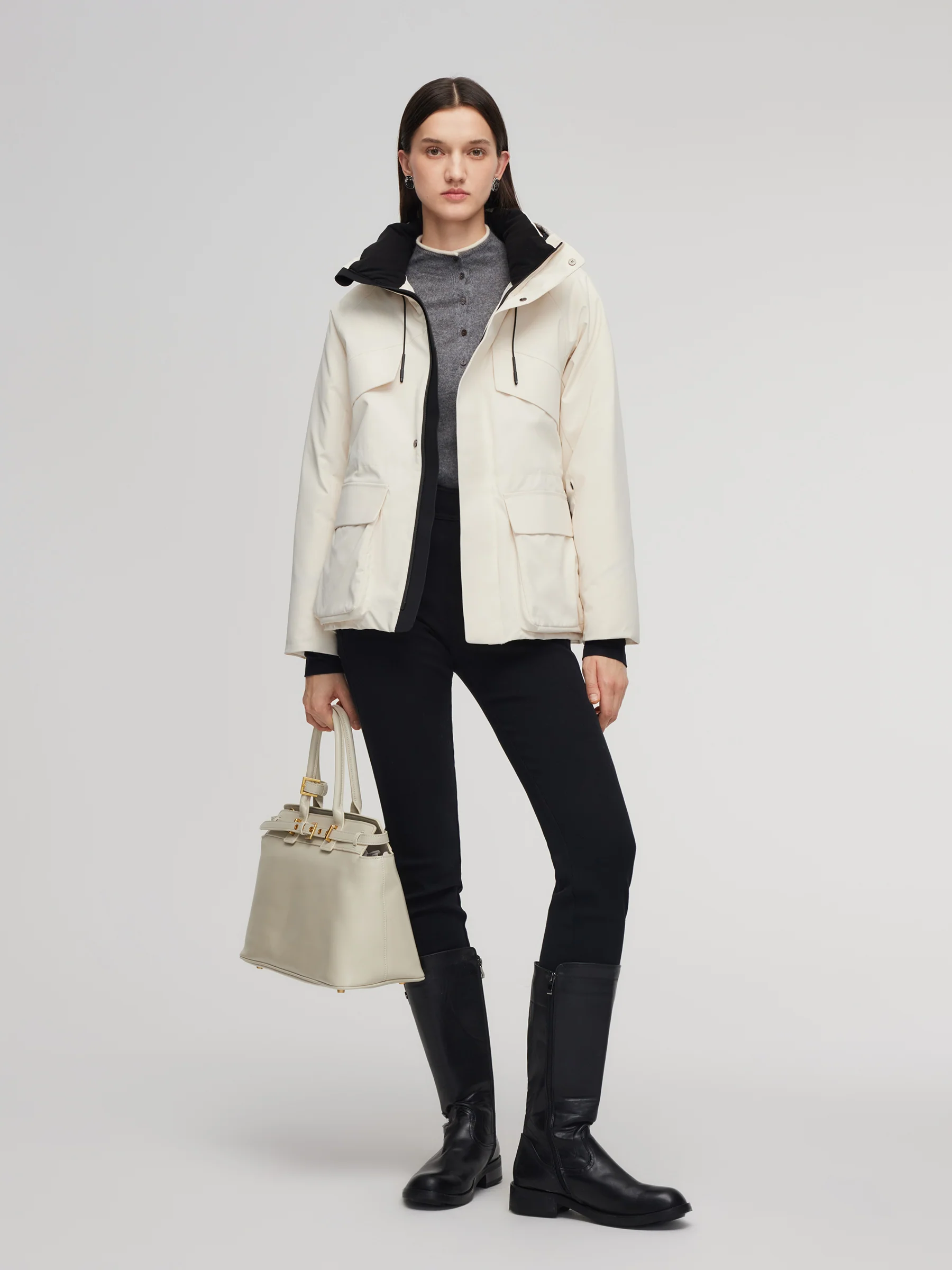 Drawstring Waist Unisex Hooded Goose Down Coat - Image 3