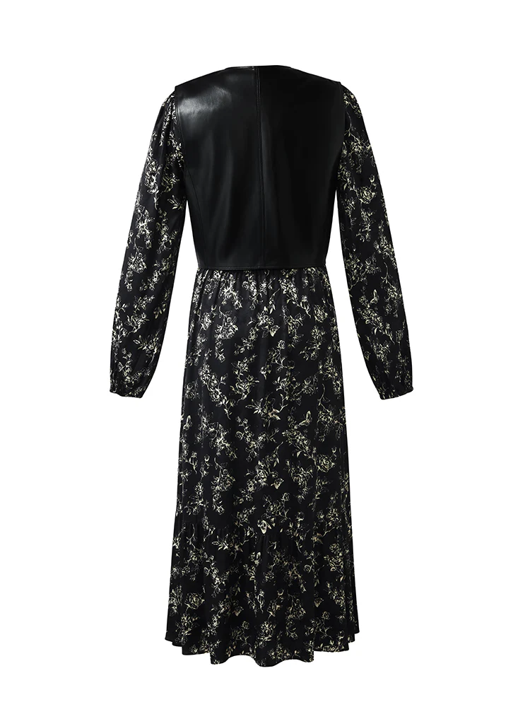 Eco-Friendly Fur Vest And Floral Print Dress Two-Piece Set - Image 7