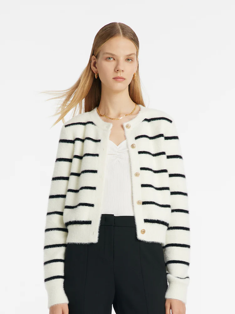 Eco-Friendly Mink Knitted Striped Women Cardigan - Image 4