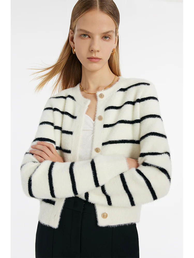 Eco-Friendly Mink Knitted Striped Women Cardigan - Image 5