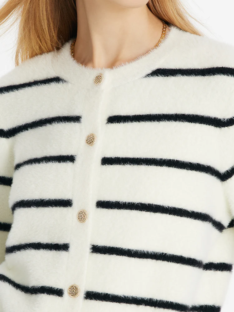 Eco-Friendly Mink Knitted Striped Women Cardigan - Image 7