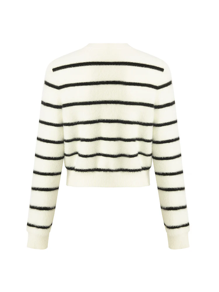 Eco-Friendly Mink Knitted Striped Women Cardigan - Image 9