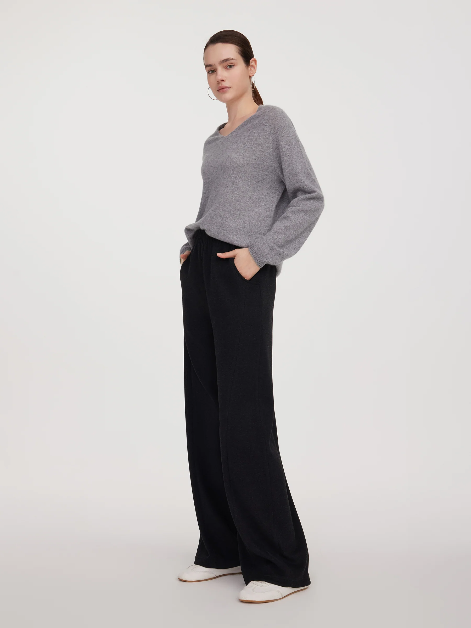 Elastic Waist Women Curved Leg Pants - Image 4