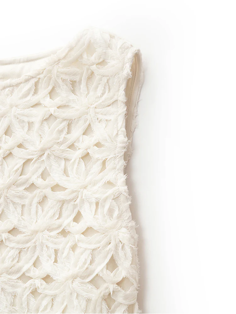 Embroidered Mesh Women Vest Midi Dress With Belt - Image 8