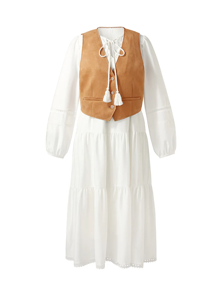 Faux Suede Vest And Maxi Dress Two-Piece Set - Image 8
