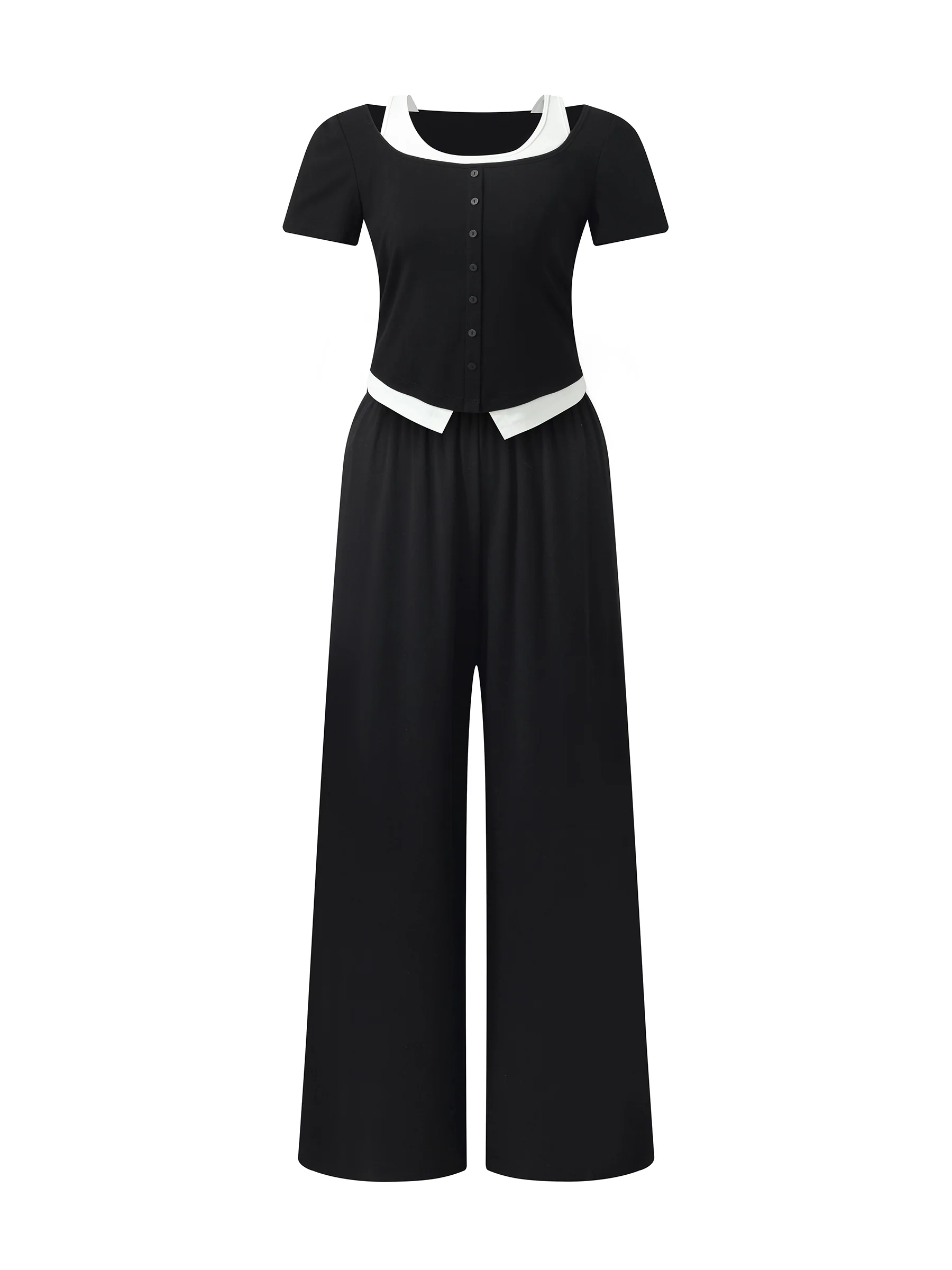 Mock Layered Knit Top And Pants Two-Piece Set - Image 7