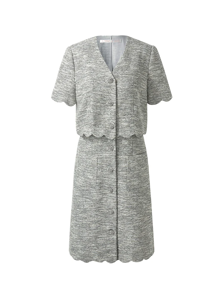 Faux Two-Piece Scallop Hem Women Mini Dress - Image 6