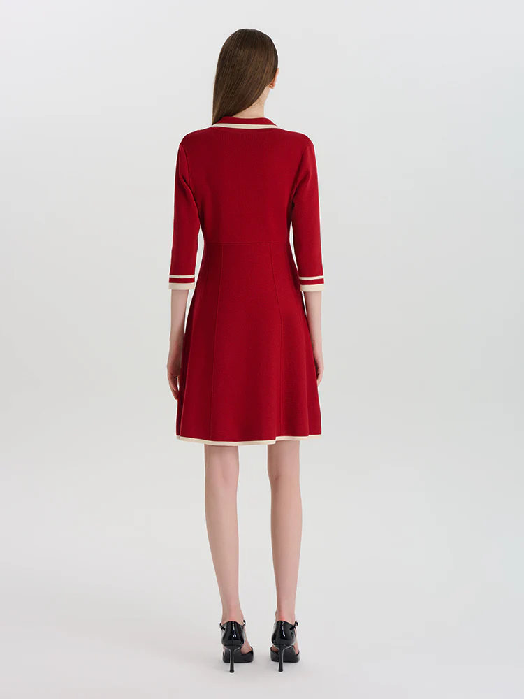 Fitted Double-Breasted V-Neck Mini Dress - Image 34