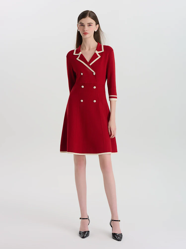 Fitted Double-Breasted V-Neck Mini Dress - Image 35