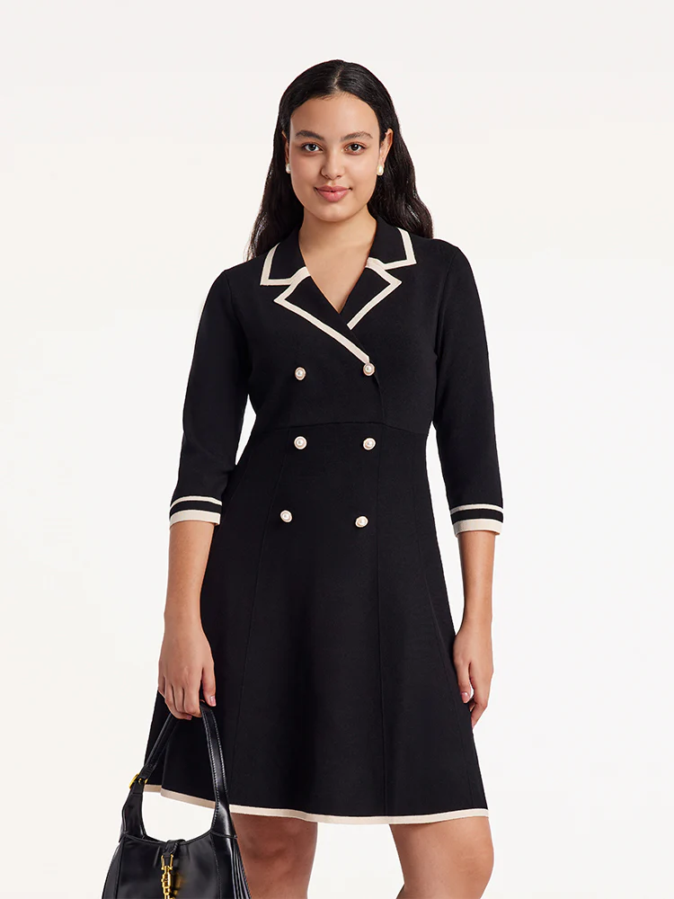 Fitted Double-Breasted V-Neck Mini Dress - Image 4