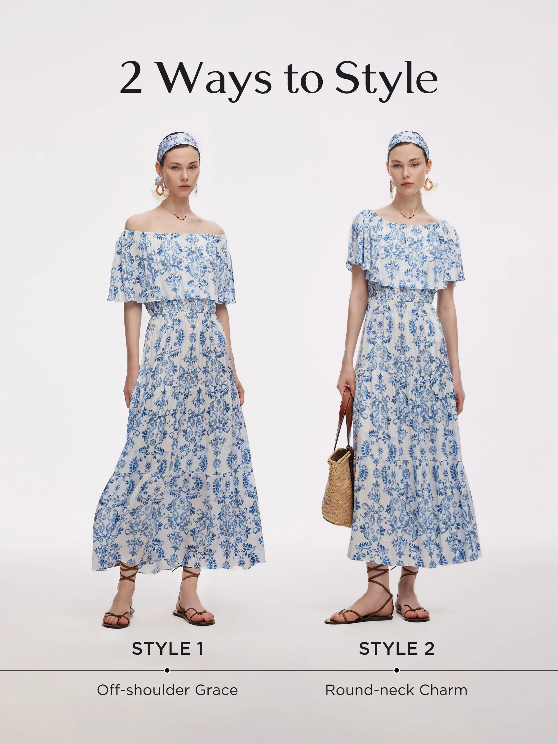 Floral Print Women Convertible Neckline Maxi Dress - Image 2