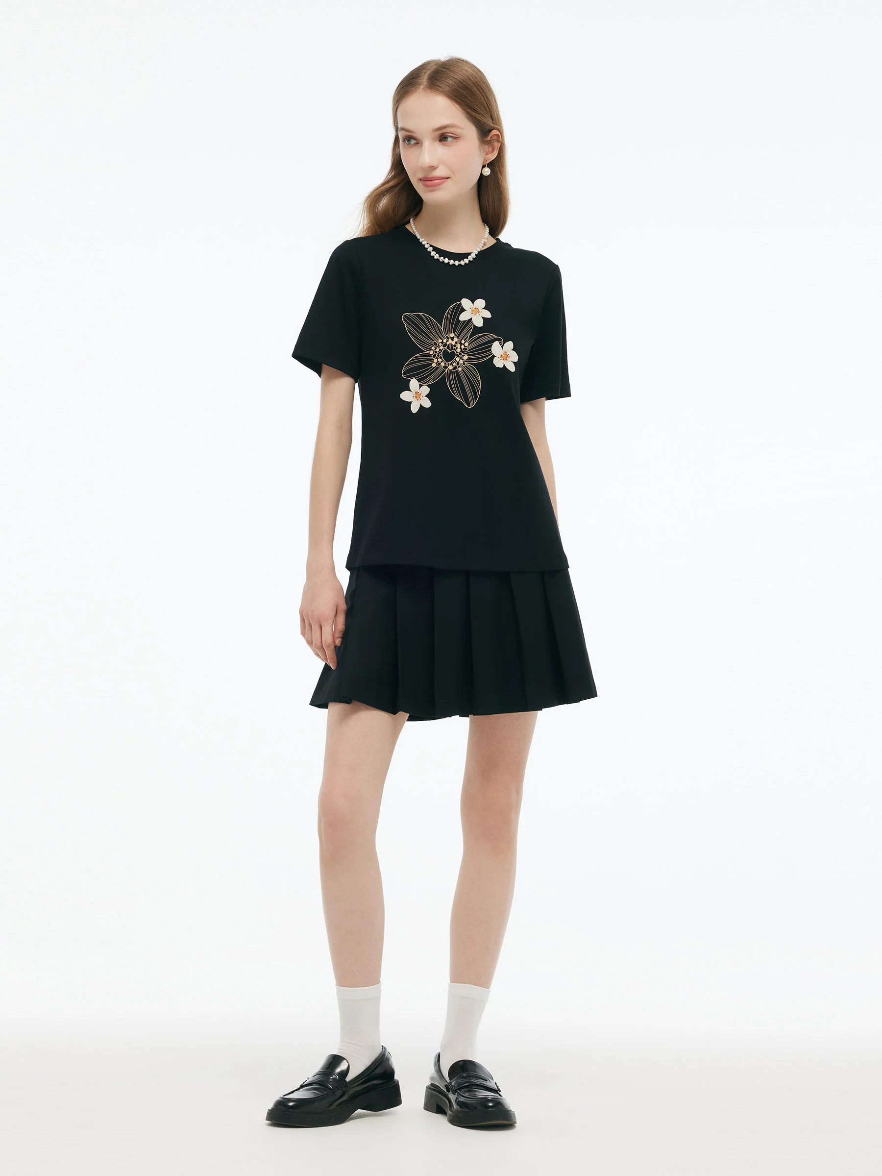 Flower Print Women Knit T-Shirt - Image 3