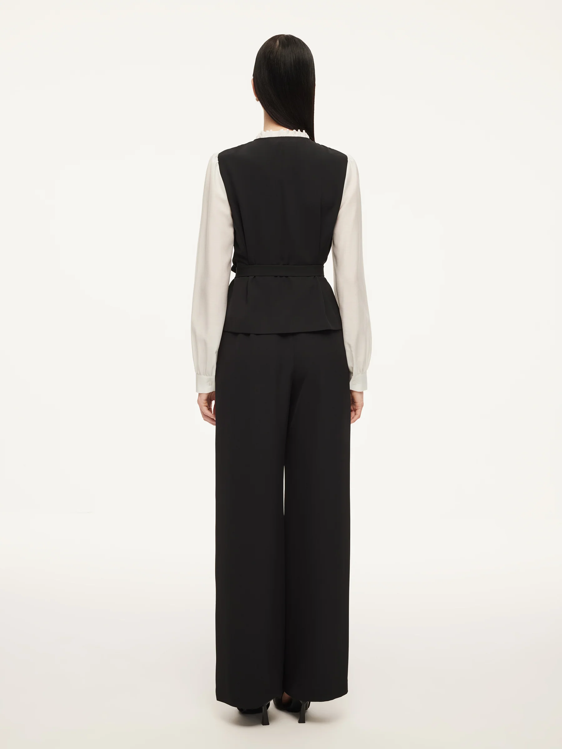 Four-Way Stretch Mock Layered Shirt And Pants Two-Piece Set With Self-Tie Belt - Image 3