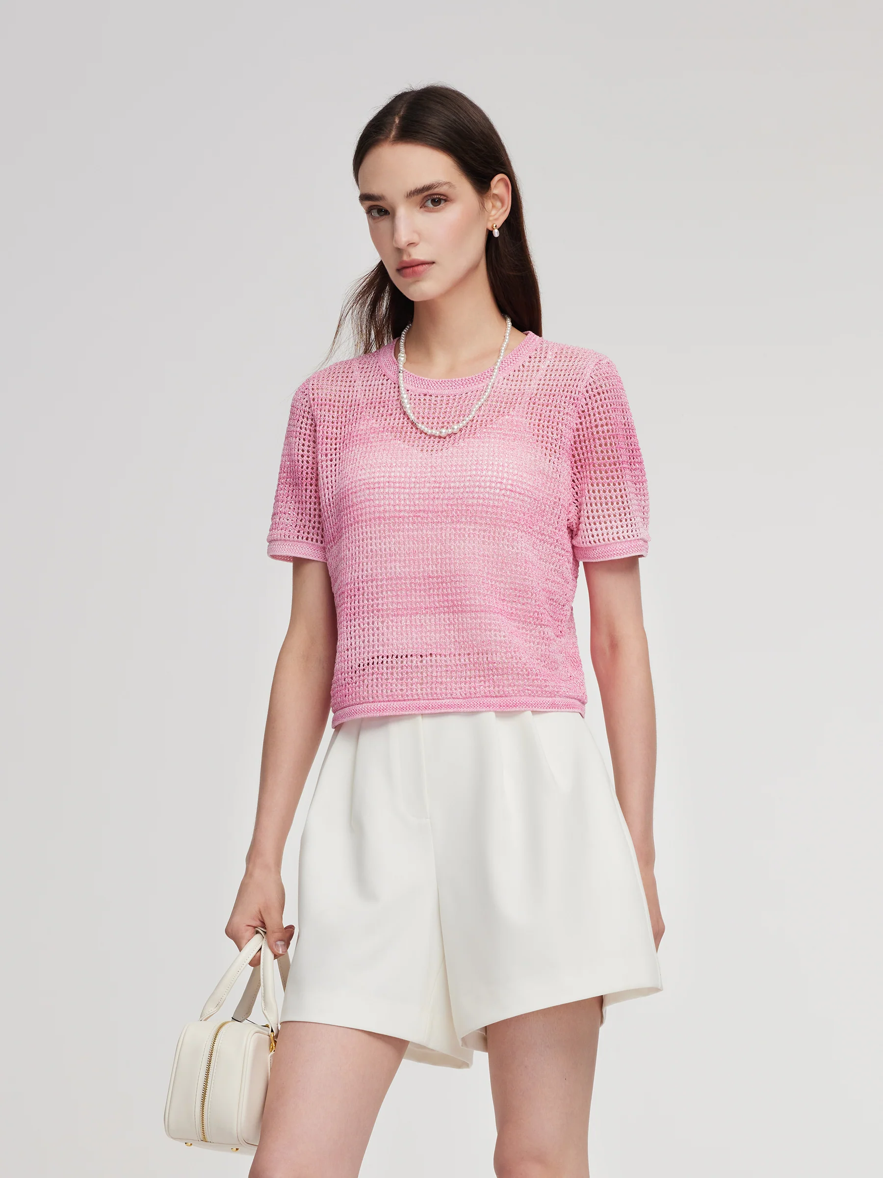 Gradient Openwork Knit Top And Knit Camisole Two-Piece Set - Image 5