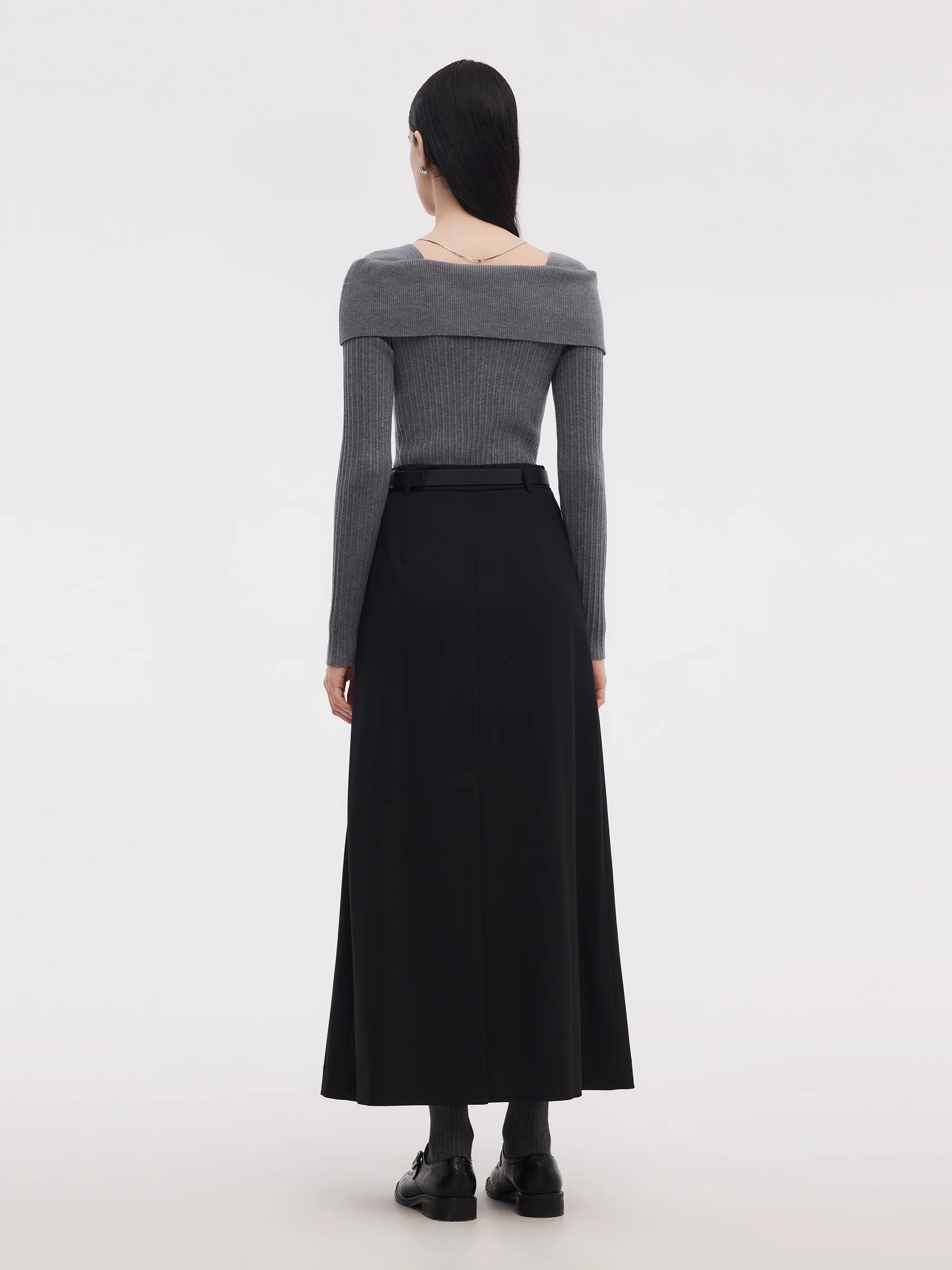 H-Line Pleated Women Skirt With Belt - Image 3