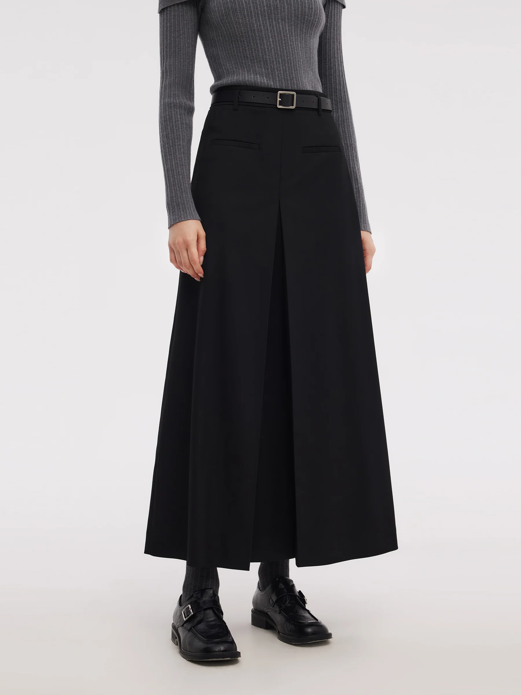 H-Line Pleated Women Skirt With Belt - Image 4