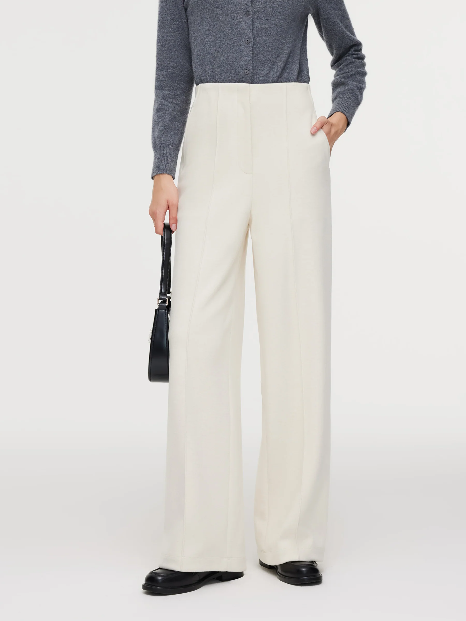 High-Waisted Stretch Wide Leg Women Knit Pants