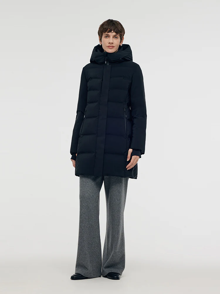 Hooded Goose Down Coat With Knit Cuff - Image 3