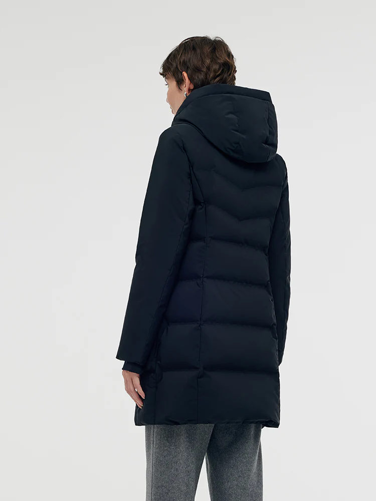 Hooded Goose Down Coat With Knit Cuff - Image 4