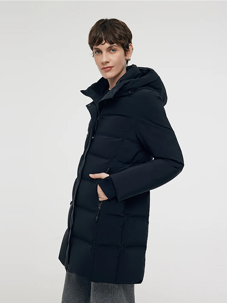 Hooded Goose Down Coat With Knit Cuff - Image 5