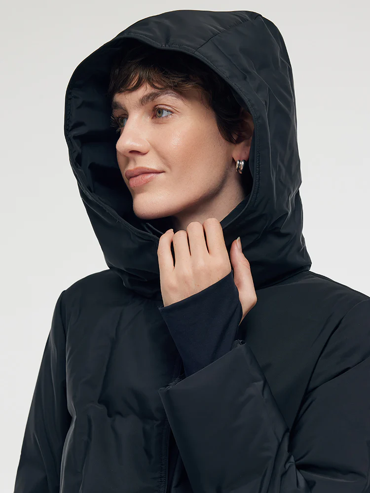 Hooded Long Goose Down Coat With Belt - Image 8