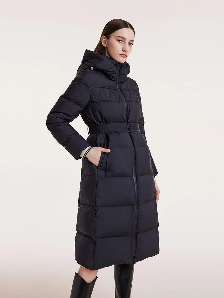 Hooded Long Goose Down Garment With Belt - Image 7