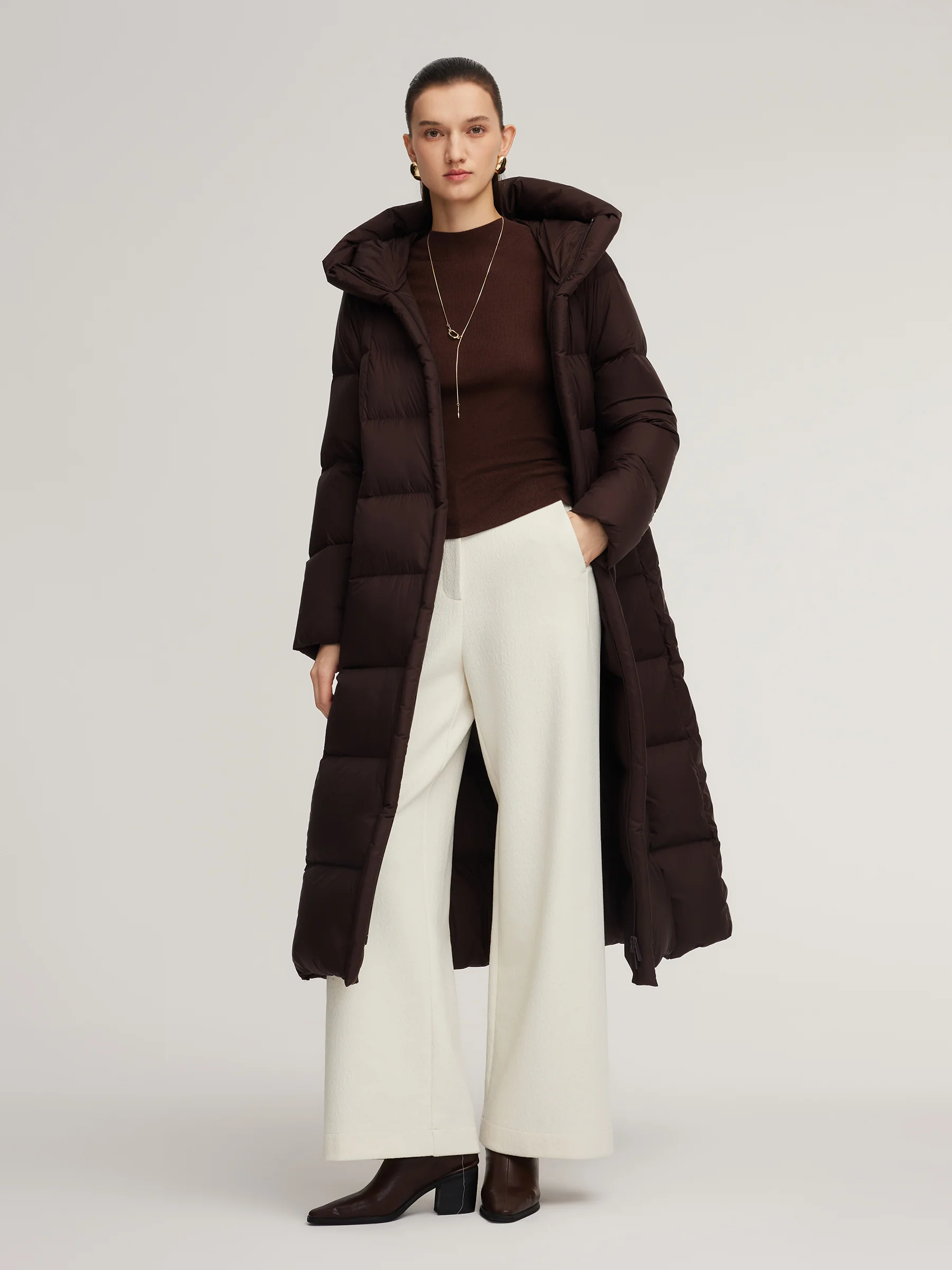 Cocoon Hooded Long Goose Down Puffer Coat - Image 5