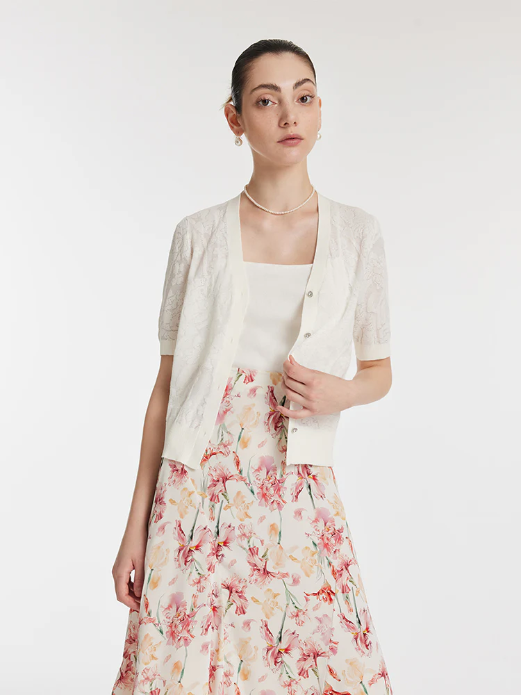 Iris Jacquard Sequins Single-Breasted Knitted Women Cardigan - Image 5