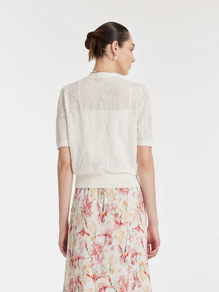 Iris Jacquard Sequins Single-Breasted Knitted Women Cardigan - Image 6