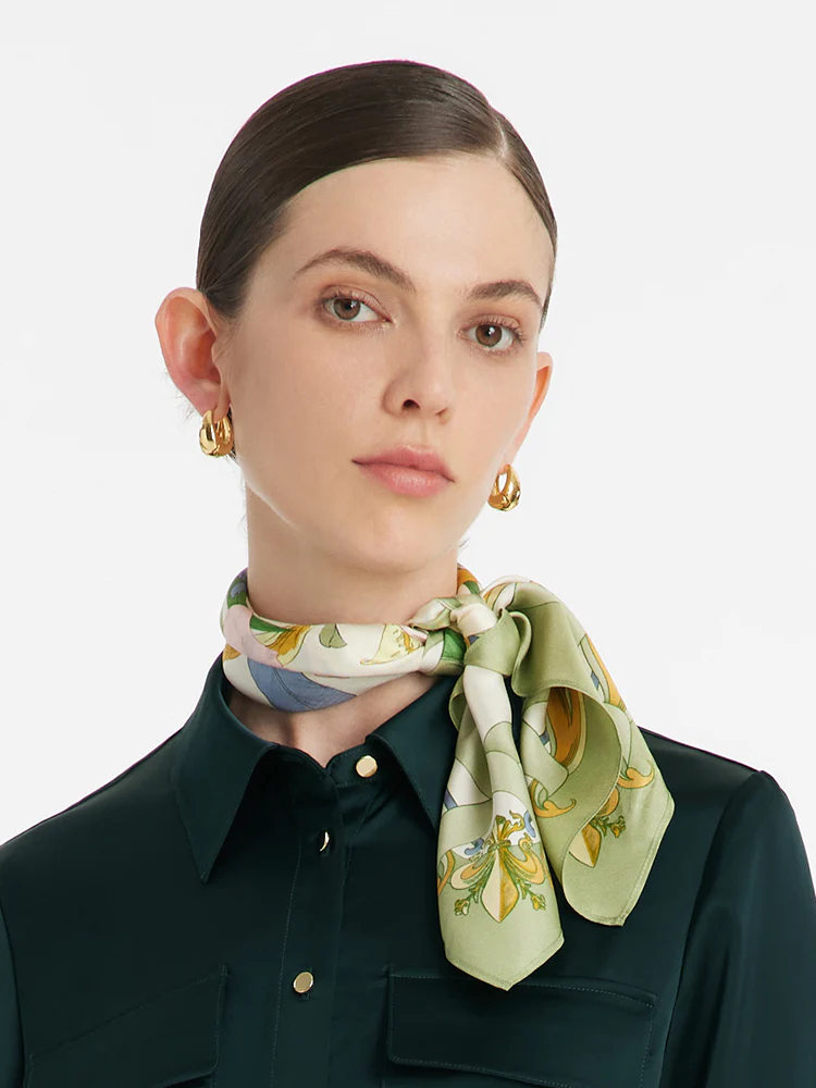 Iris Printed 60 Square 14 Momme Mulberry Silk Scarf - Image 4