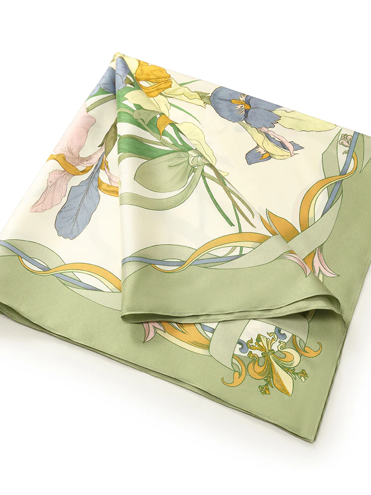 Iris Printed 60 Square 14 Momme Mulberry Silk Scarf - Image 9
