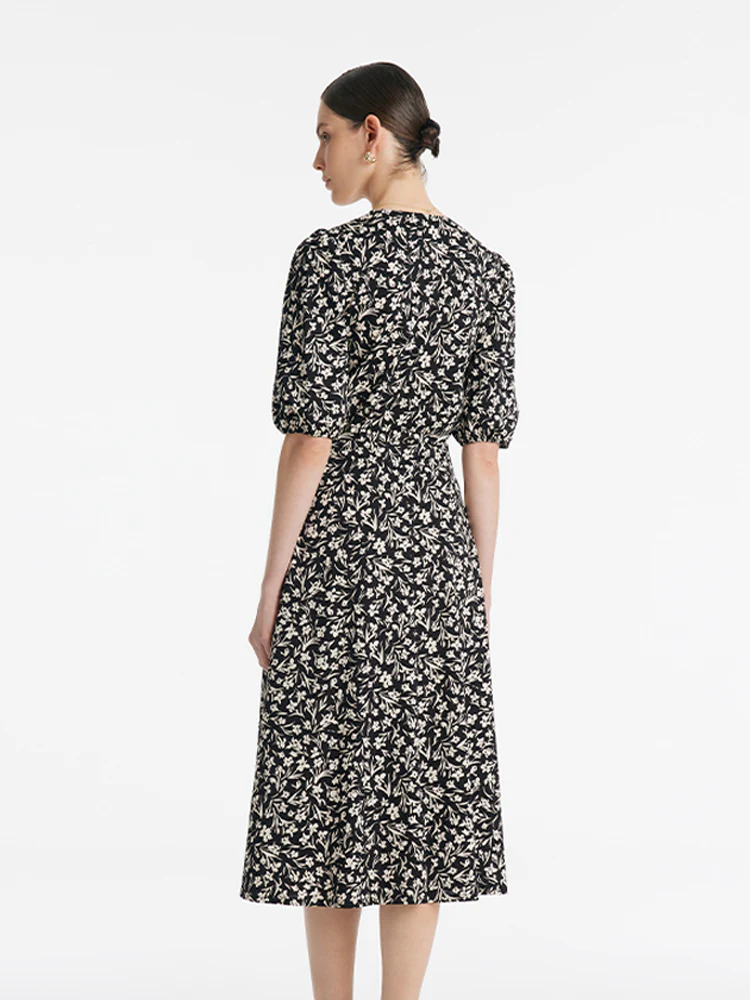 Iris Print V-Neck Tied Women Midi Dress - Image 4