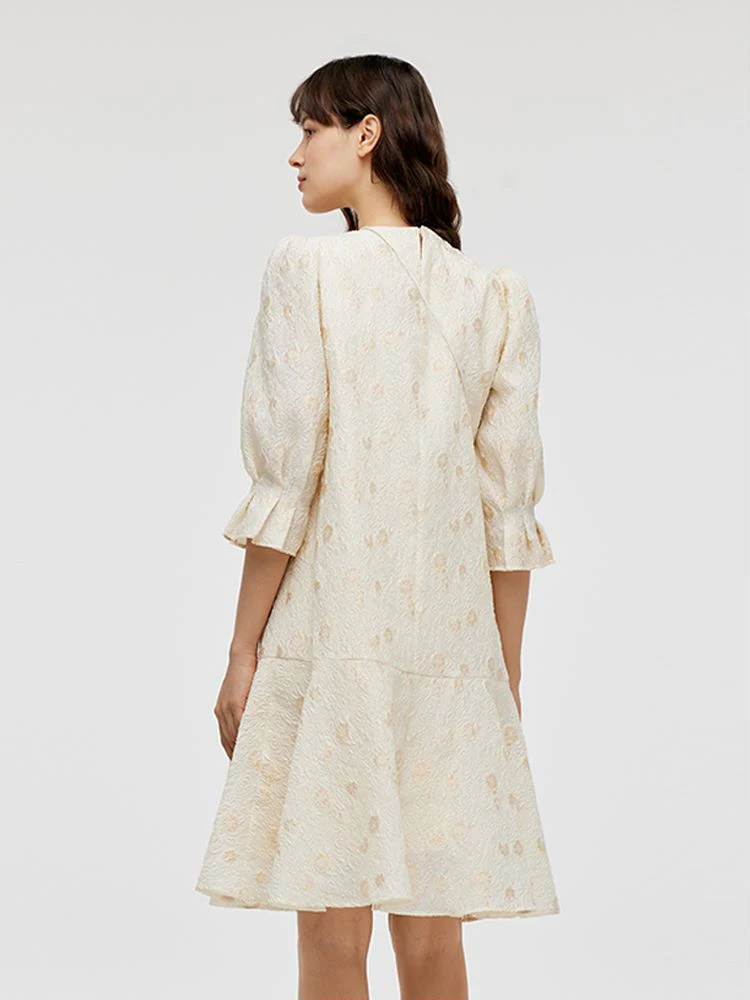 Jacquard A-Line Ruffle Women Midi Dress With Bag - Image 3
