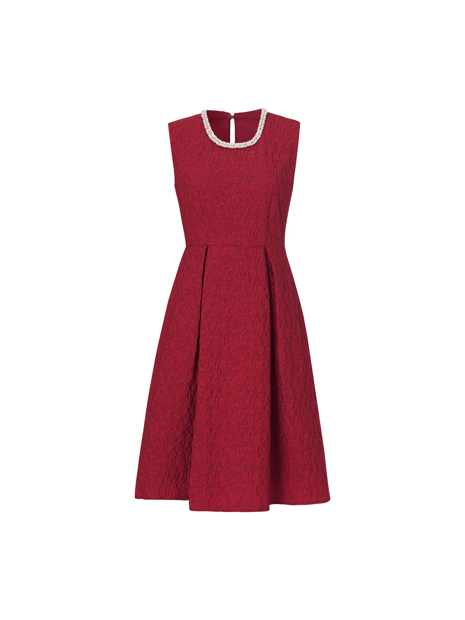 Jacquard Beaded Round Neck Women Sleeveless Mini Dress - Image 7