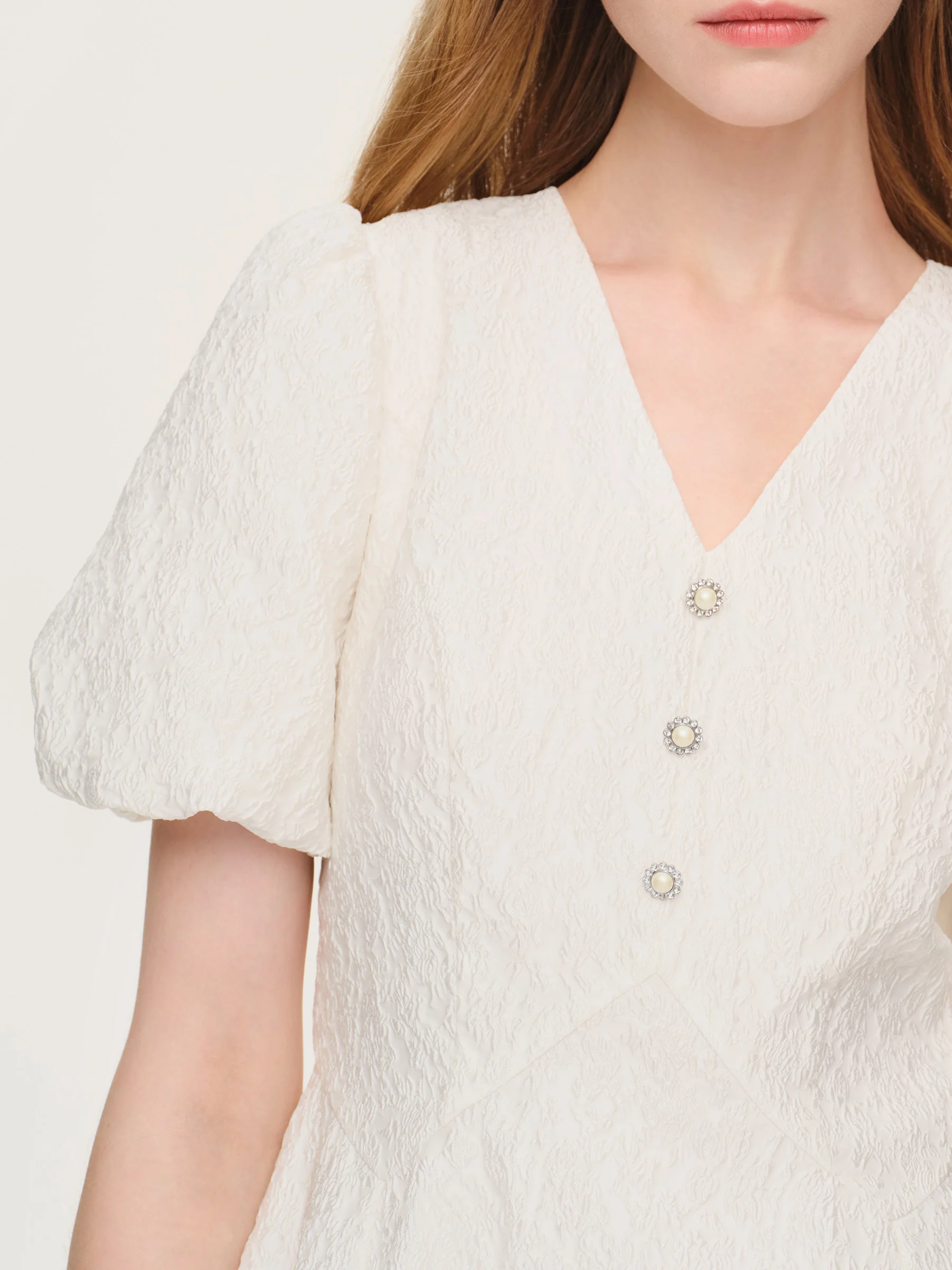 Jacquard Puff Sleeve Women Midi Dress - Image 5